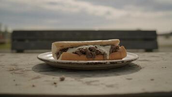 A plate with a sandwich on it photo