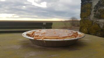 A pie sitting on a table. photo