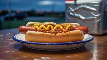 A hot dog with ketchup and mustard on it photo