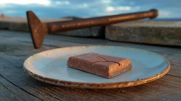 A piece of chocolate on a plate photo