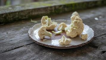 A white plate with a cauliflower on it photo