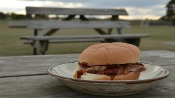 A plate with a sandwich on it sitting on a table photo