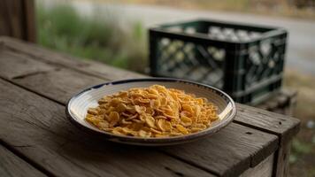 A bowl of noodles on a table photo
