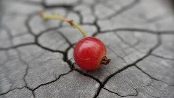 A red cherry on a cracked surface photo