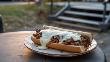 A close up of a sandwich on a plate photo