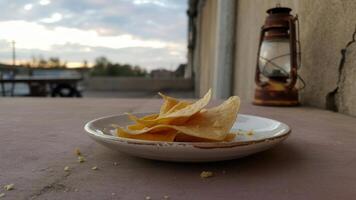 A plate with chips on it photo