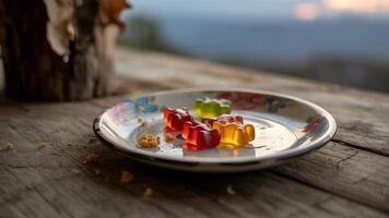 A plate with gummy bears on it photo