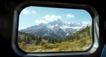 Mountain View From Train Window During Ride photo