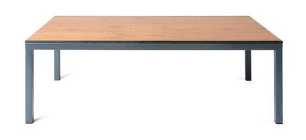 Wooden table with rectangle tabletop isolated on white photo