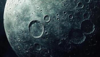 The surface of the moon displaying impact craters and darkness photo