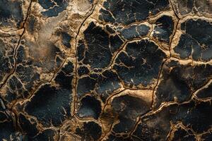 Cracked surface texture featuring dark and light color contrasts photo