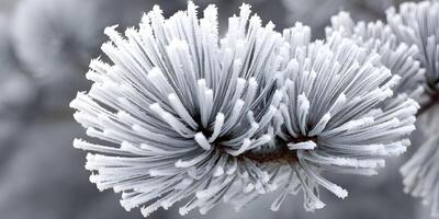 Frost Covered Pine Needles Close Up Winter Nature Photography photo