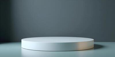 White Round Cylinder Display Platform on Teal Background Minimalist Product Presentation Studio Mockup photo
