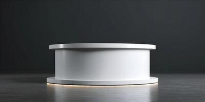 White Round Display Stand Modern Minimalist Product Presentation Empty Showcase Dark Background photo