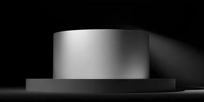 Grey Cylinder on Dark Platform Minimalist Product Display photo