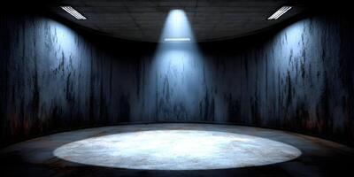 Dark Room Spotlight Grungy Concrete Circular Stage Setting photo
