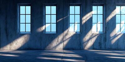 an empty room with windows and sunlight photo