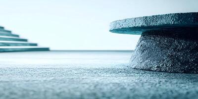 Abstract Stone Pedestal Platform with Blurred Stairs Background Modern Minimalist Design photo