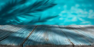Blue Wooden Table Tropical Beach Summer Background photo