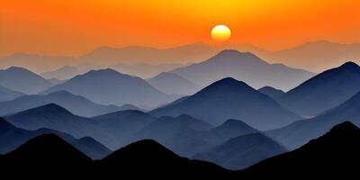 Sunset over Blue Mountains Layers Landscape Scenery photo