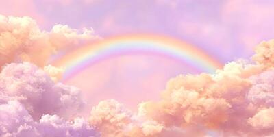 Pastel Rainbow Sky with Fluffy Clouds Dreamy Background photo