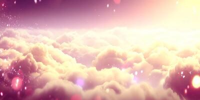 Soft Pink and Yellow Heavenly Cloudscape Dreamy Sky Background photo
