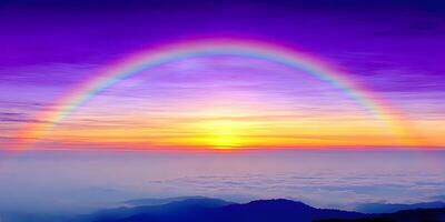 Sunrise Rainbow Over Mountains Cloudscape Scenic Nature photo