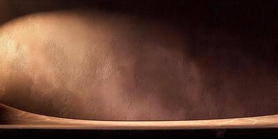 Brown Textured Wall Background with Illuminated Marble Shelf photo