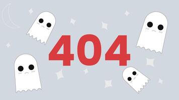 Cute 404 error page with sad ghost characters 2D animation concept. Halloween kawaii boo. Spooky spirits. User friendly empty state animated cartoon flat metaphor creative 4K stop motion video
