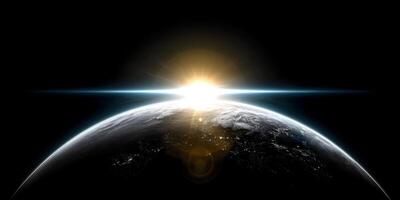 Earth Sunrise Space Planet Global View Shining Sun Light Rays photo