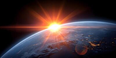 Earth Sunrise Space Planet Global View Shining Sun Rays Light photo