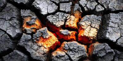 Dark Gray Cracked Surface with Orange Glowing Embers Texture photo