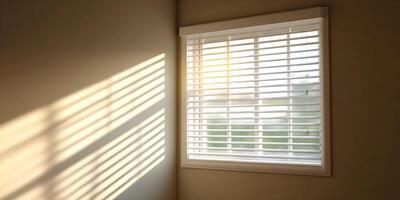 Sunlight Through White Window Blinds Interior Room Scene photo