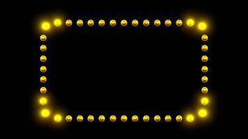 Frame bulb retro style 80s-90s pattern blank marquee light board with flashing orange on black background. video
