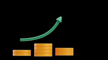 3D Animation of Coin Stack with Rising Green Arrow video