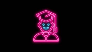 Animated Neon Graduate Icon Happy Student in Cap and Gown video