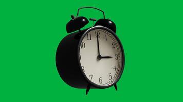 loop animation Black analog alarm clock in green screen background suitable for time management concepts, productivity articles, morning routine graphics, and vintage design projects. video