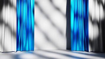 3D rendering of empty scene for product background with blue and white curtains video
