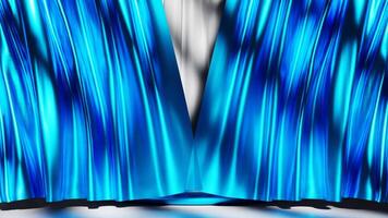 3D rendering of empty white podium for product background with open blue curtains video