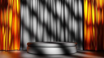 3D rendering of empty grey podium for product background with grey and red curtains video
