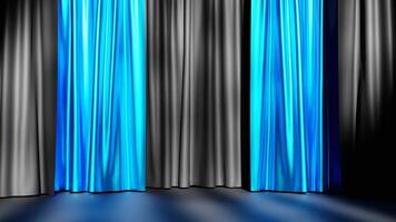 3D rendering of empty scene for product background with blue and grey curtains video
