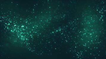 Abstract background of beautiful light and dust particles moving on a luxurious green background. Beautiful nebula. 4k loop bokeh background video