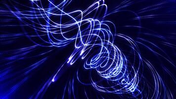 Abstract rotating surface of particles and twisted lines. High-tech colored spiral. Rotating twisted background. Seamless looped animation. video