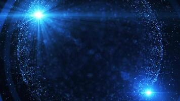Abstract round sphere of shiny blue particles of magic glow on dark background, energy ball of bright dots, spherical ball movement. Seamless looped 4k . video