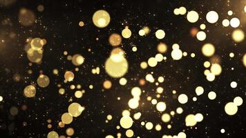 Abstract animation concept of luxury golden particles for birthday and holiday celebrations. 4k loop bokeh background with light particles and stars moving on dark background. Animation footage. video