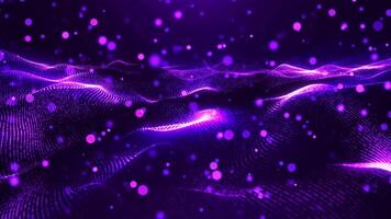 Abstract digital dynamic colorful waves of particles with light motion lights background, data flow, cyber technology. 3D rendering. Seamless looped 4k . screensaver video