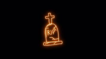 Orange Neon Glowing Grave Halloween Sticker on Transparent Background video