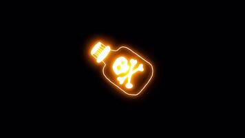 Orange Neon Glowing Bottle with Skull and Crossbones Halloween Sticker on Transparent Background video