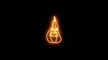 Orange neon glowing pumpkin sticker with a Halloween theme, featuring a bright and eerie glow. The transparent background makes it perfect for Halloween decorations video