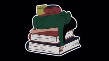 Depressed Schoolgirl Holding Stack of Books Loop Animation video